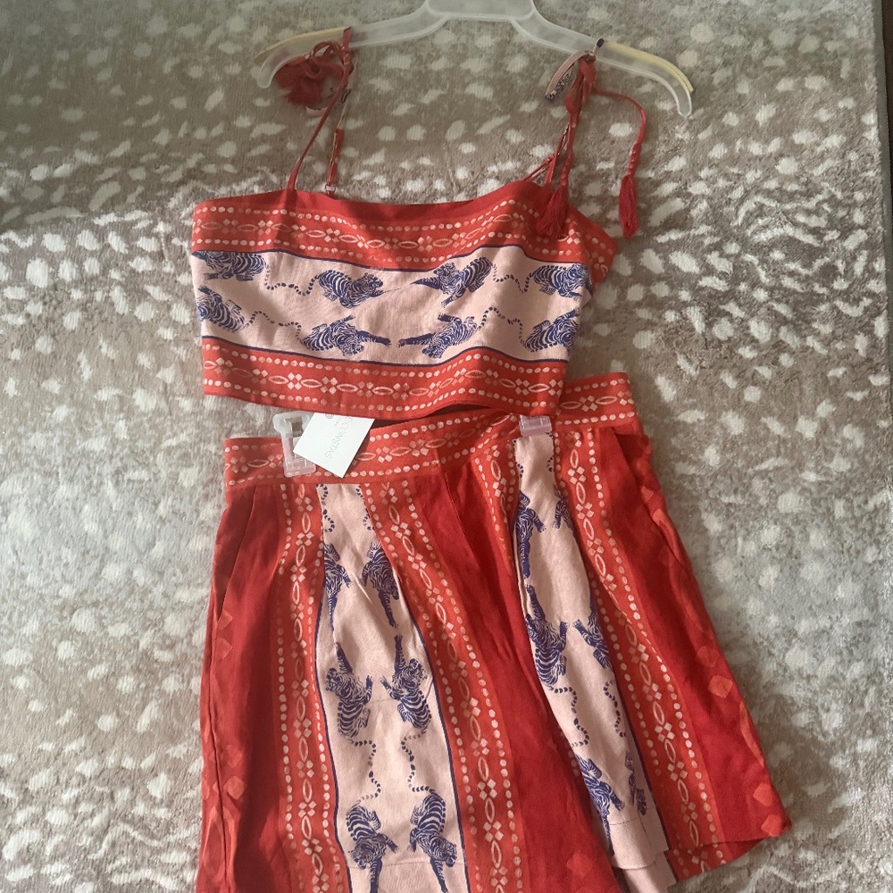 NWT Caroline Constas Tiger Linen Shorts Set